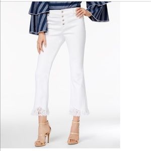 Cropped Fringe Trim Button Up Jeans
